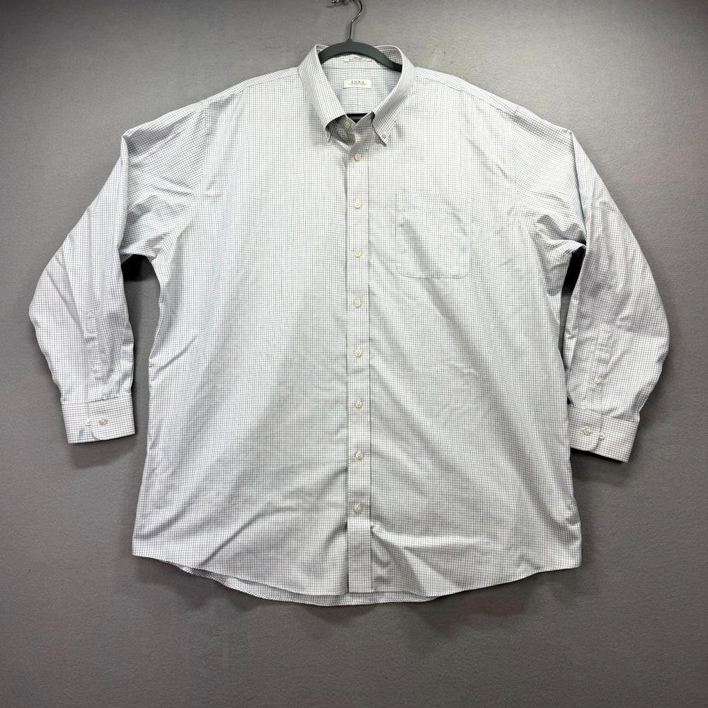 ENRO Dress Shirt Mens Tall 19 White Blue Check Non-Iron Long Sleeve Oxford